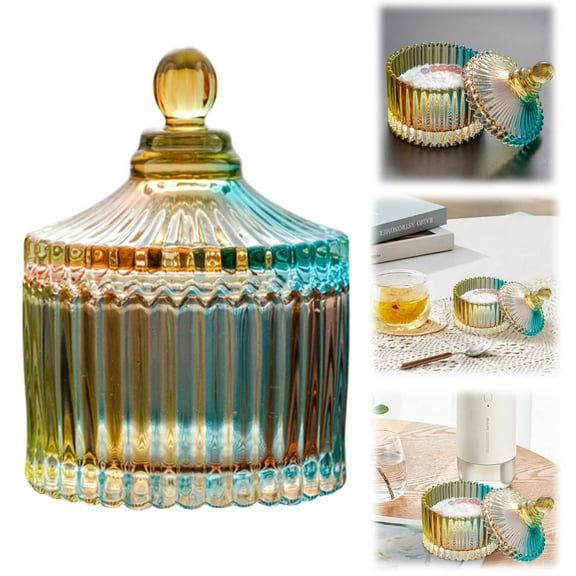 Kingtowag Nail Art Octagonal Glass Cup with Lid for Liquid Storage, Dusting Powder Container with Puff, Glass Material, for Women'S Body Powder, Elegant