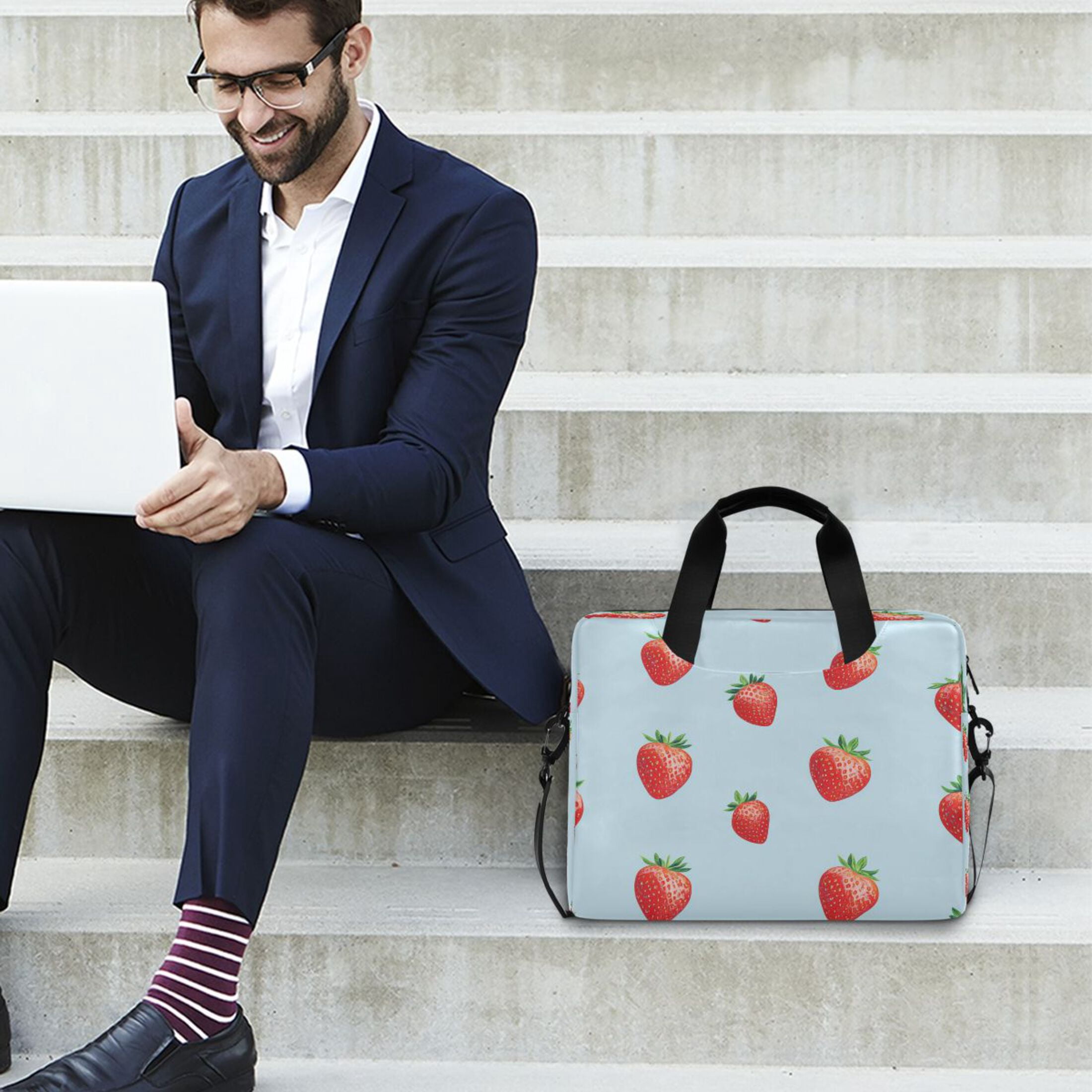 16" Laptop Tote Bag Laptop Sleeve Case Computer Briefcase for Work & Travel Strawberry