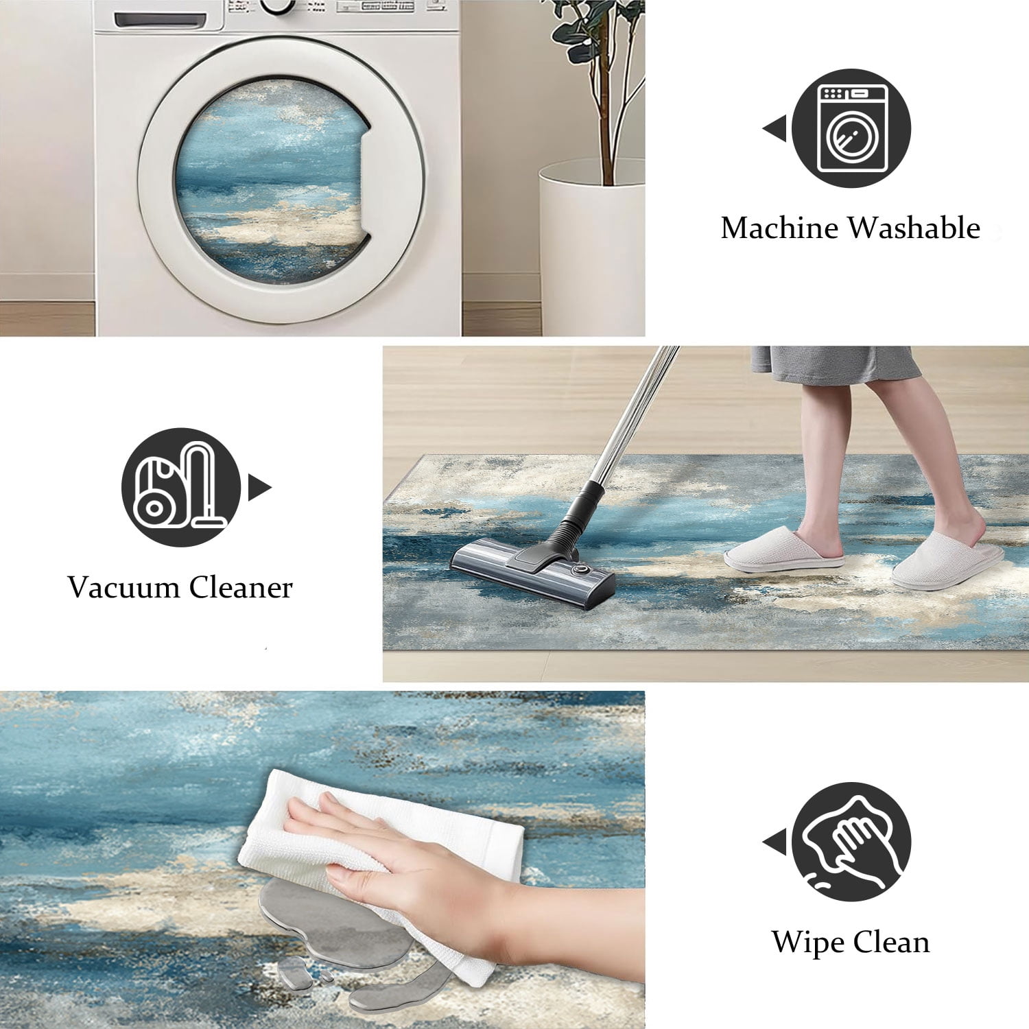 3 Piece Kitchen Rug Set, Non-Slip And Washable, Abstract Pattern Kitchen Hallway Rug, Soft And Comfortable, Suitable For Sinks, Floors, Entrances, Hallways and Bathrooms