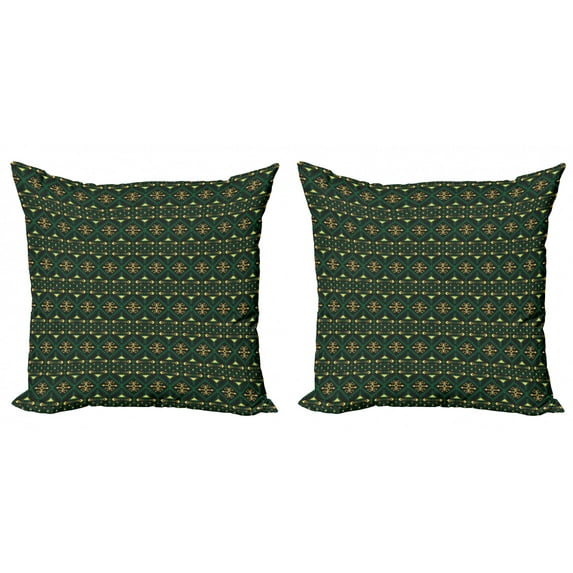Ambesonne Boho Throw Pillow Cover 2 Pack, Tribal Motifs and Shapes Print, 24", Charcoal Grey Mustard