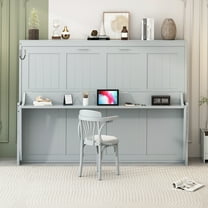 Generic Queen Size Murphy Bed with Hydraulic Lift & Desk Design, Gray