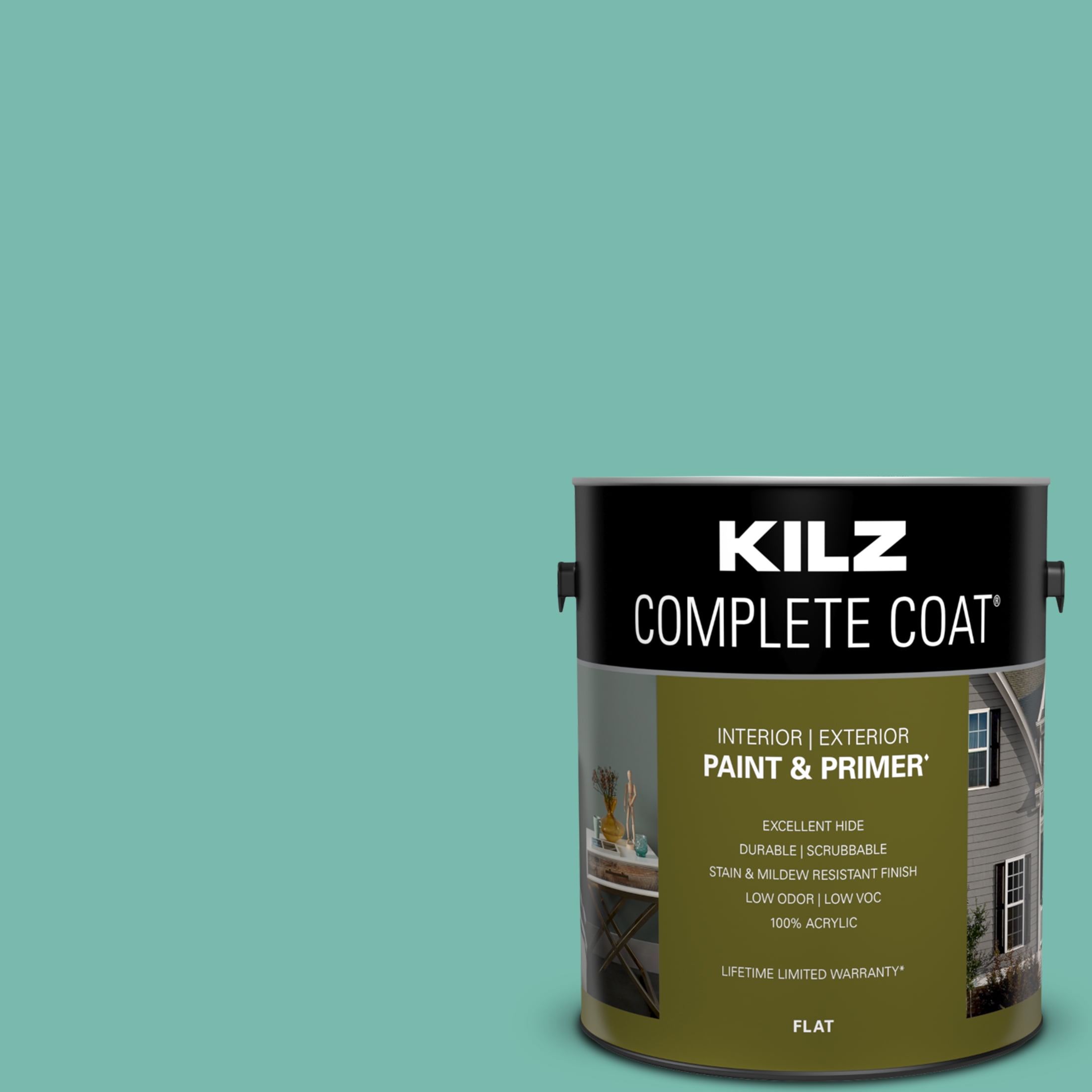 KILZ Complete Coat Paint & Primer, Interior/Exterior, Flat, Spearmint Leaf, 1 Gallon