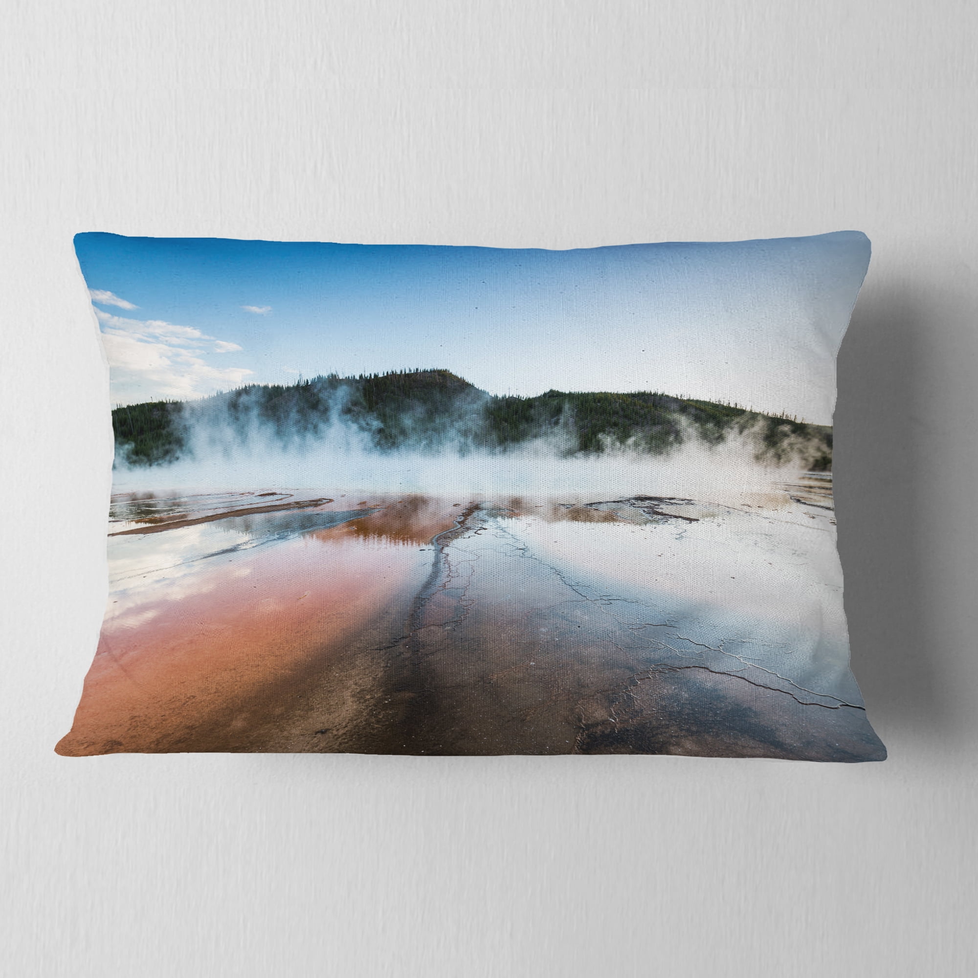 Designart Grand Prismatic Spring at Sunset - Seashore Throw Pillow - 12x20