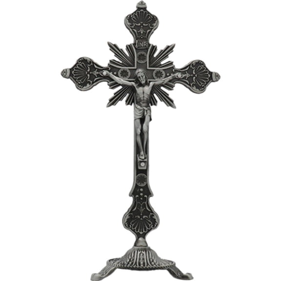 vlrwzc Standing Cross Decor Crucifix with Base 10" Tabletop Metal Jesus Christ Catholic Religious Crucifix Wall Table Home Chapel Decor