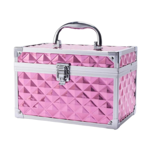 Caja de maquillaje portátil Organizador de almacenamiento de arte de uñas resistente caja de belleza de concha dura de almacenamiento cosmético para Rosa