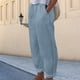 thumbnail image 3 of Pantalones largos y cómodos de lino y algodón estilo informal para mujer plisado elegante para vacaciones FLhrweasw Para estrenar, 3 of 8
