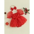 thumbnail image 3 of Bagilaanoe Baby Girl Christmas Outfits Newborn Rompers Dress Short Puff Sleeve Bodysuits + Headband 3M 6M 12M 18M Infant A-line Princess Tulle Dresses, 3 of 9