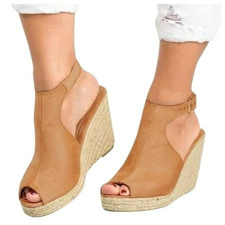 

Wedge Sandals for Women Fish Mouth Strappy Beach Espadrilles Buckle Strap Peep Toe High Heel Platform Shoes