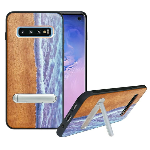 Labanema Samsung Galaxy S10 Plus Case, Samsung Galaxy S10 Plus Cover with Metal Kickstand, Natural Wood TPU Cover, Anti Scratch Case for Samsung Galaxy S10 Plus (Waves)