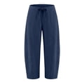 thumbnail image 6 of Migroa Women's Barrel Sweatpants Loose Fit Lounge Pants Womens Linen Baggy Harem Pants Wide Leg Lounge Drawstring Barrel Pants Casual Beach Trousers with Pockets Navy M, 6 of 6