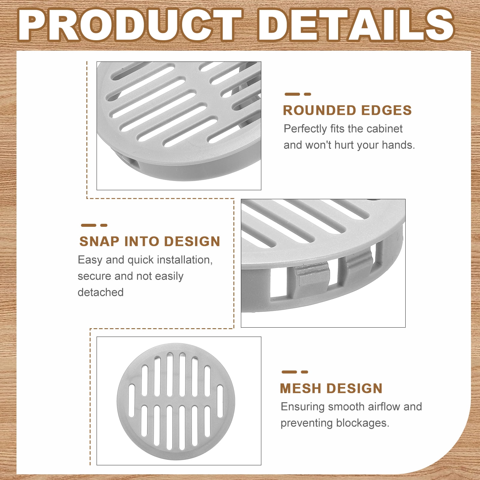 Uxcell 25pcs Round Cabinet Vent 2.36" (60mm Openings) Plastic Circular Soffit Exhaust Vent Soffit Louver Vent Mesh Hole for Bathroom Home Office Kitchen Cabinet Wardrobe, Gray