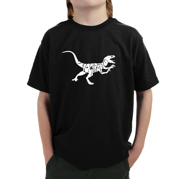 LA Pop Art Boy's Word Art T-shirt - Velociraptor