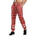 thumbnail image 3 of MAWCLOS Men Straight Leg Christmas Print Trousers Running High Waist Sweatpants Red White L, 3 of 4