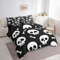 thumbnail image 2 of Feelyou Spooky Skull Twin Bedding, Cartoon Halloween Skeleton Bedding Comforter Set, Black White, Black Reversible, 7 Pieces, 2 of 7