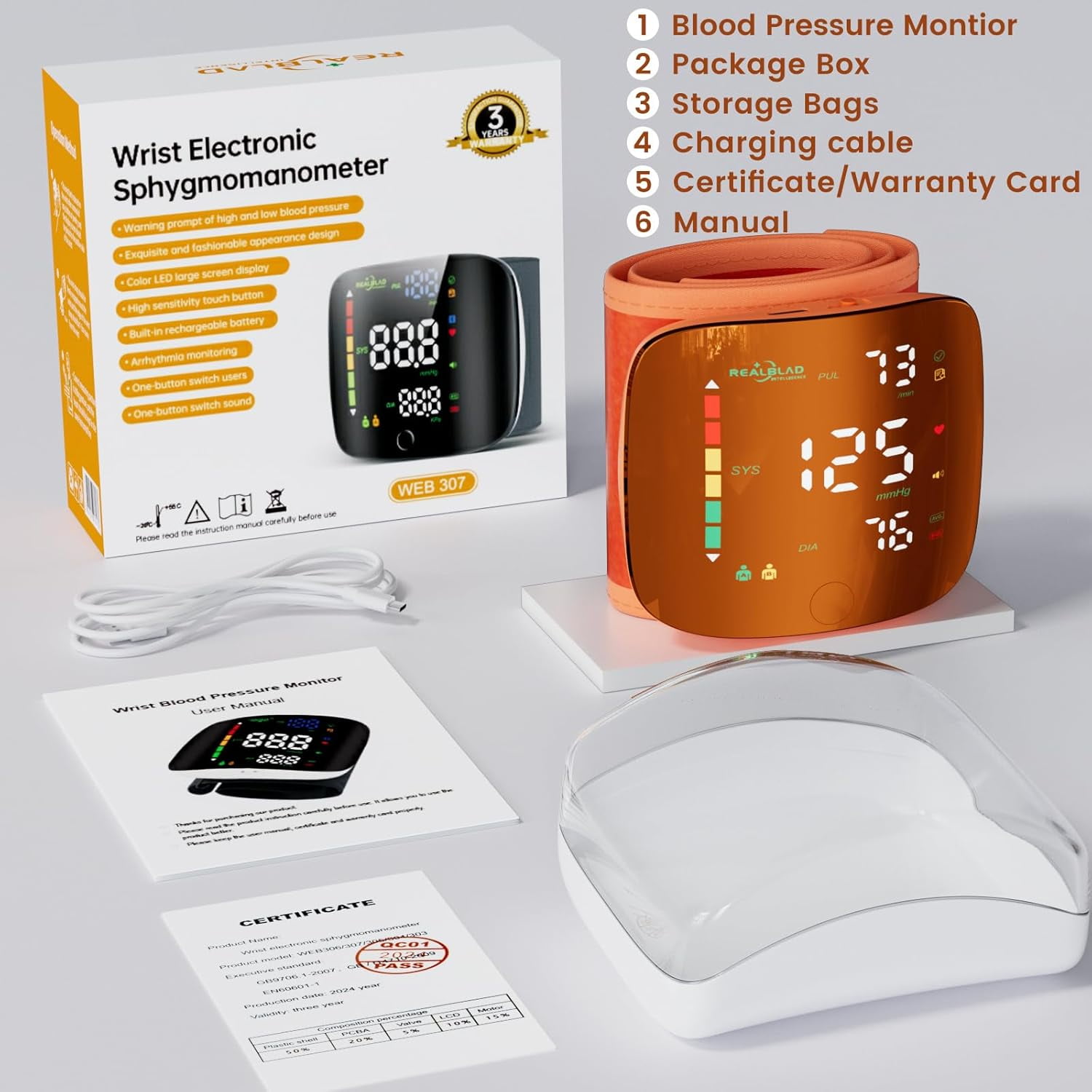 SUWU Wrist Blood Pressure Monitor with LED Touch Screen -Adjustable Wrist Blood Pressure Rechargeable Wrist BP Monitor with 99x2 Reading Memory and Carrying Case