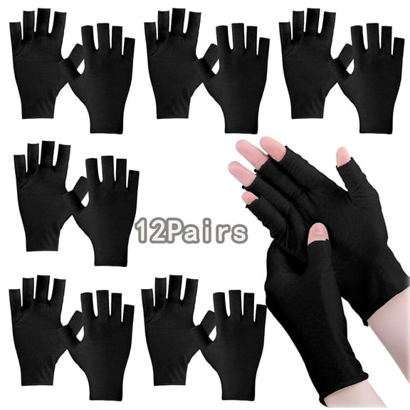 Tutuviw 12 Pairs Fingerless Moisturizing Gloves Cotton Therapy Gloves Fingerless Moisturizing Gloves Open Finger Breathable Night Gloves for Overnight Hydration Dry Hands Care (Black)