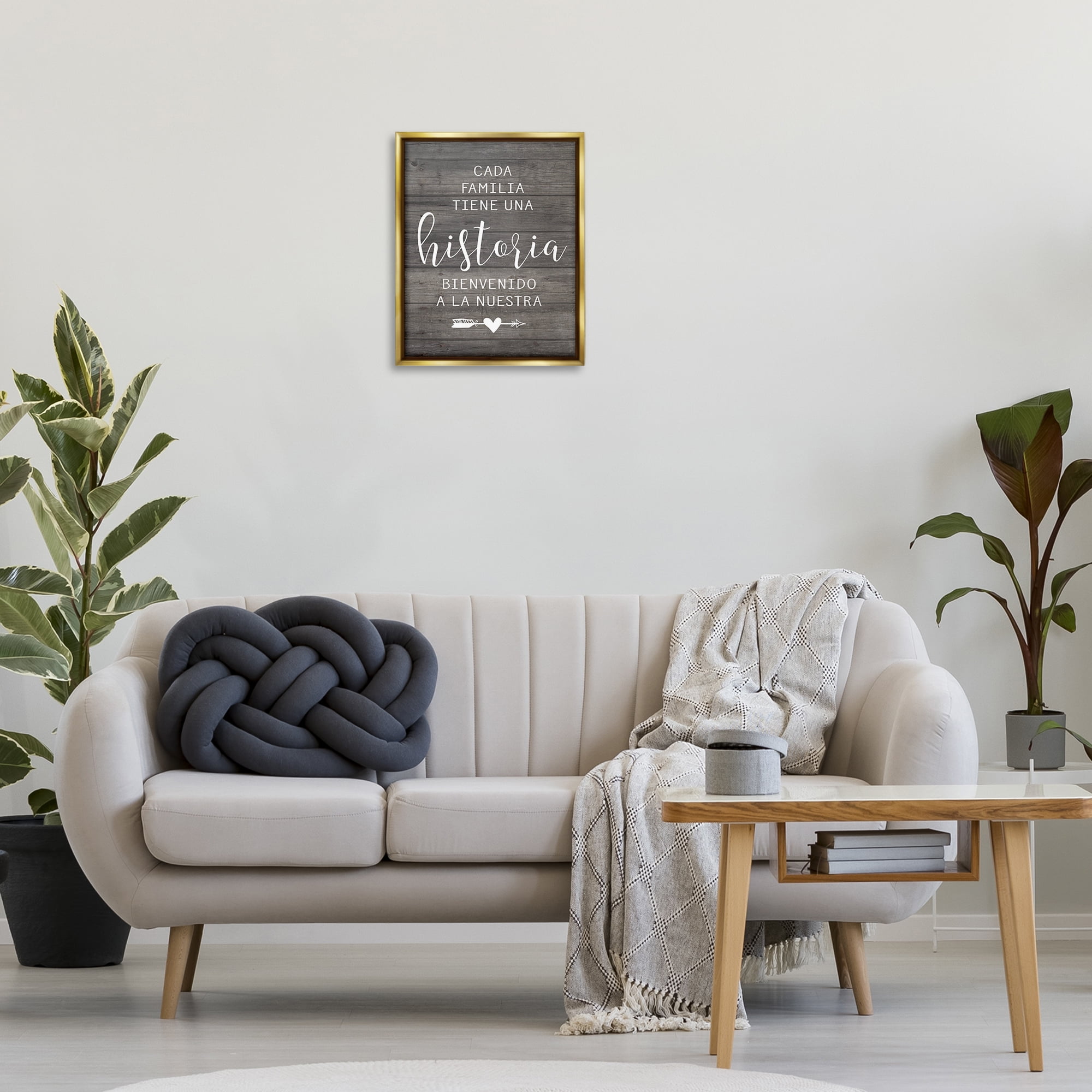 Stupell Industries Nuestra Historia Familiar Inspirational Quotes & Sayings Painting Gold Floater Framed Art Print Wall Art, 17 x 21