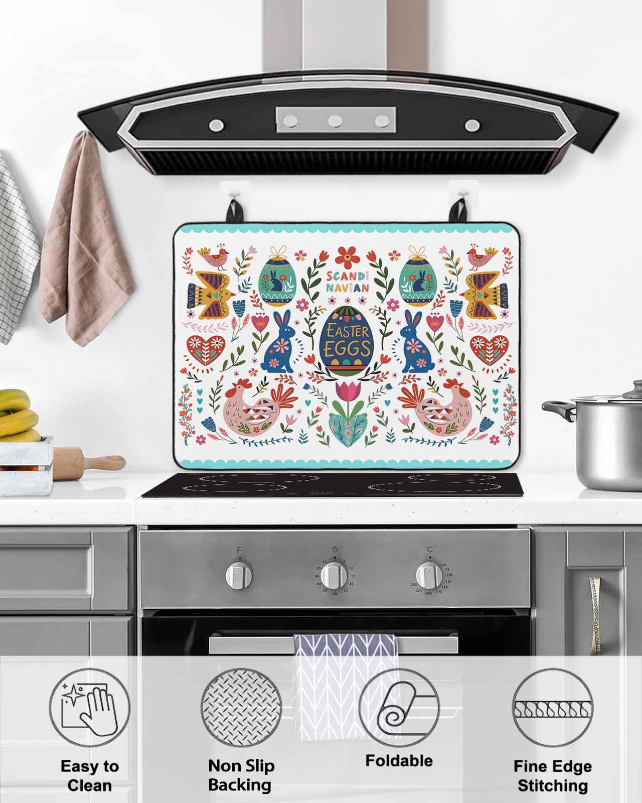 Large Induction Cooktop Protector Mat Easter Stove Top Covers for Electric Stove, Farmhouse Rabbits Eggs Flowers Abstract Art Decorative Stove Burner Cover Mats, Glass Top Stove Cover
