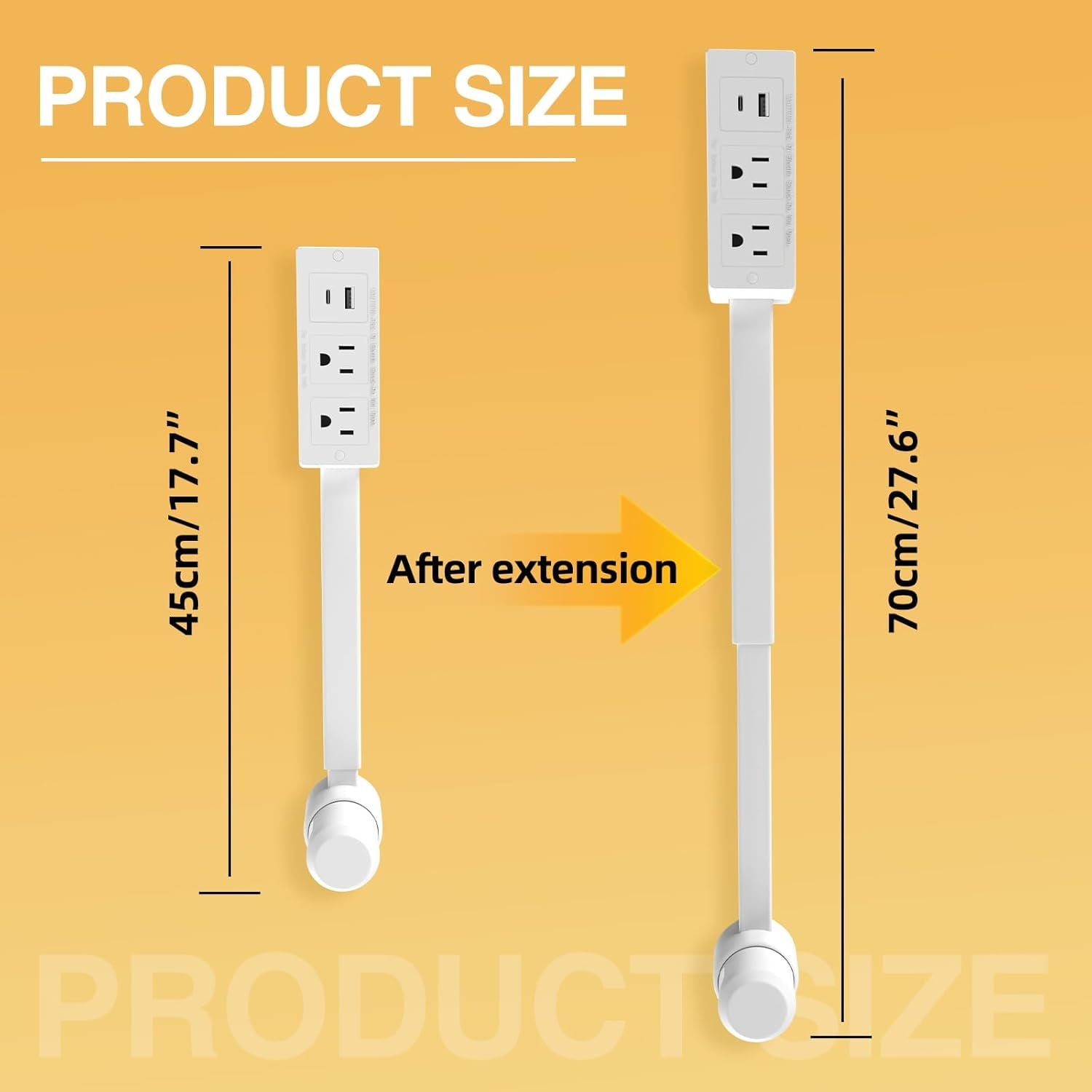 Electrical Outlet Extender Features USB-A, USB-C, and 2 AC Electrical Outlet Extender Stick for Hard to Reach Spaces Extends 22"-34", Rotates 180°. Use Behind Couches, Nightstands, Desks, and More