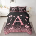 thumbnail image 2 of Homewish Monogrammed A Female Twin Bedding Sets 7-Piece, Cartoon Pink Kawaii Butterfly Bedding Comforter Set, Glitter Stars Diamond Reversible Sheet Sets, Super Cozy Room Decor, 2 of 7