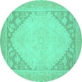 thumbnail image 1 of Ahgly Company Machine Washable Indoor Round Oriental Turquoise Blue Modern Area Rugs, 8' Round, 1 of 4