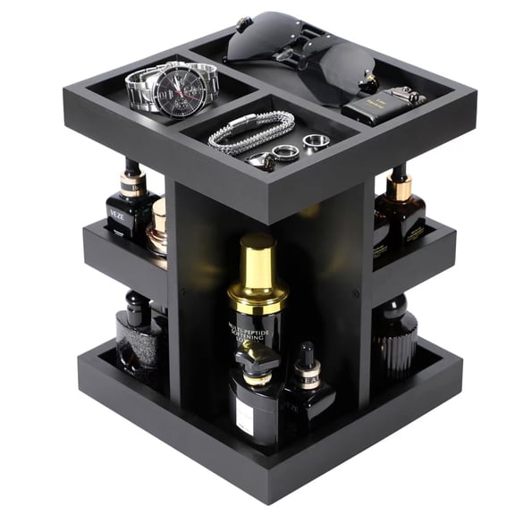 Cologne Organizer for Men, 3-Tier Rotating Wooden Perfume Display Stand with 9 Compartments for Dresser, Desk or Nightstand, Gifts for Men Him