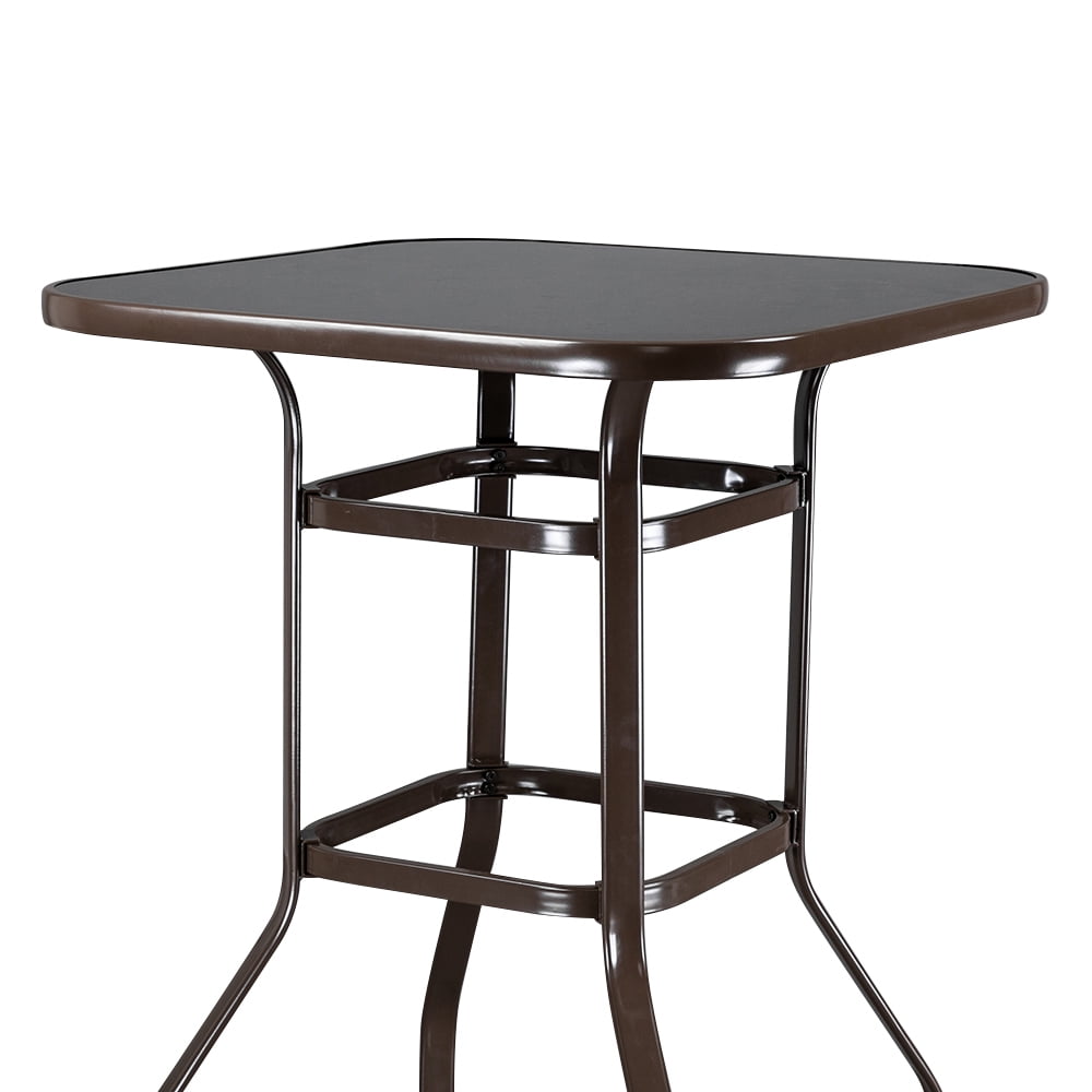 Wrought Iron Glass High Bar Table Patio Bar Table Brown