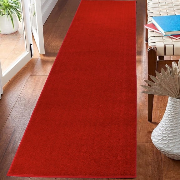 Washable Custom Size Runner Rug Solid Color Red, ( 3 Feet Length x 30 Inch Width) Slip Resistant Runner Rugs, Extra Long Runner Rugs for Hallways, Kitchen, Entryway, Bathroom