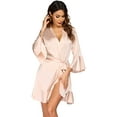 thumbnail image 1 of Women Satin Robe Ruffle Hem Kimono Short Robes V-Neck Pure Color Bridesmaid Wedding Party Bathrobe Dressing Gown, 1 of 9