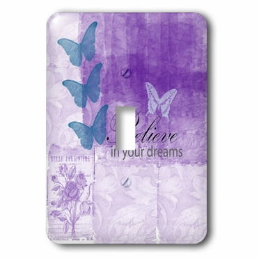 3dRose Vintage Purple Inspired Butterflies and Botanical Believe in Your Dreams - Single Toggle Switch (lsp_63542_1)