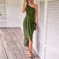 thumbnail image 6 of Summer Saving Wycnly Formal Dresses for Women Basic Ruched Bodycon One Shoulder Irregular Wrap Strap Dresses Slash Neck Sleeveless Solid 2024 Summer Midi Dress Army Green XL, 6 of 7
