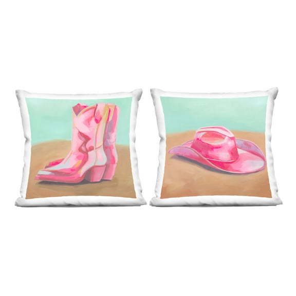 Stupell Industries Pink Theme Cowgirl Fashion 18" x 18" Entertainment Print Polyester Decorative Pillow Set, Zip Closure 2 Count