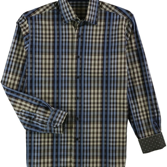 Tasso Elba Mens Classic Fit Plaid Button Up Shirt, Brown, Small