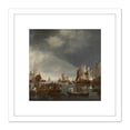 thumbnail image 1 of Dubbels Harbor Sailboats Ferryboat 8X8 Inch Square Wooden Framed Wall Art Print Picture with Mount, 1 of 4