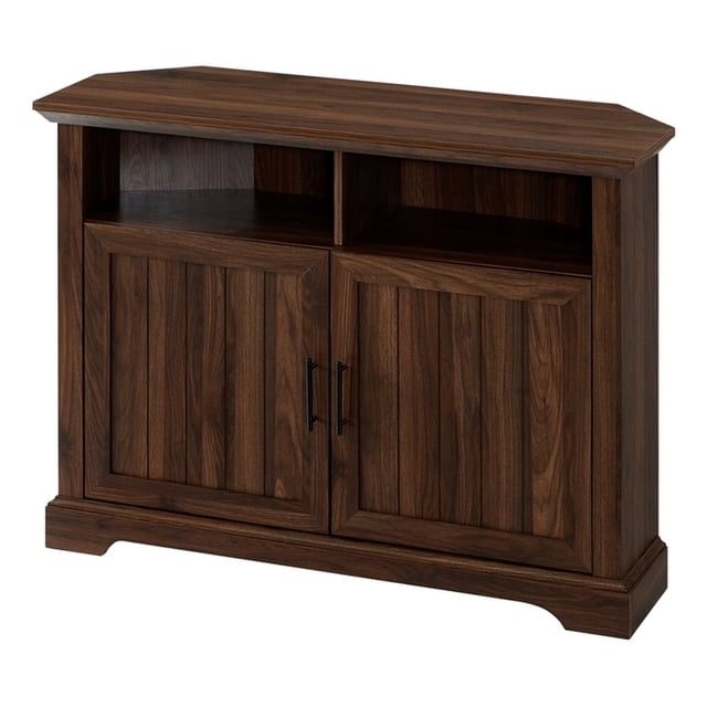 Walker Edison 44" Grooved Door Corner TV Stand in Dark Walnut