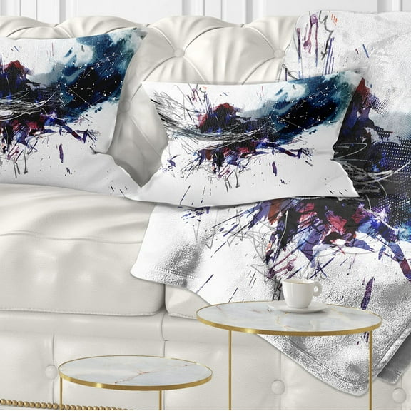 Designart Dark Blue Multicolor Stain - Abstract Watercolor Throw Pillow - 12x20