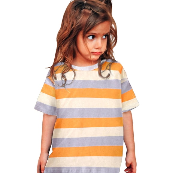 uikmnh Girls Black & White Striped Short Sleeve Tee, Casual Comfort Summer Top for Kids Color:Orange,Size:10-11 Years