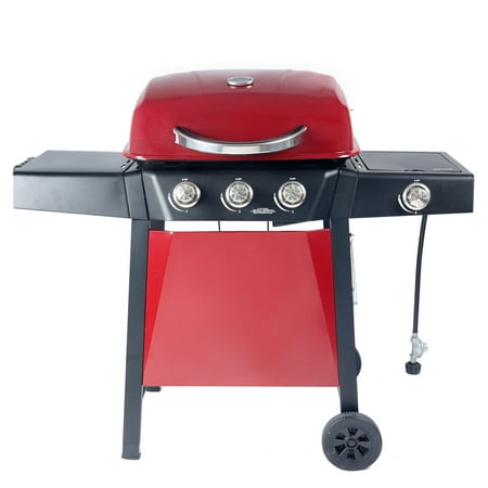 RevoAce 3-Burner Gas Grill with Side Burner, Red