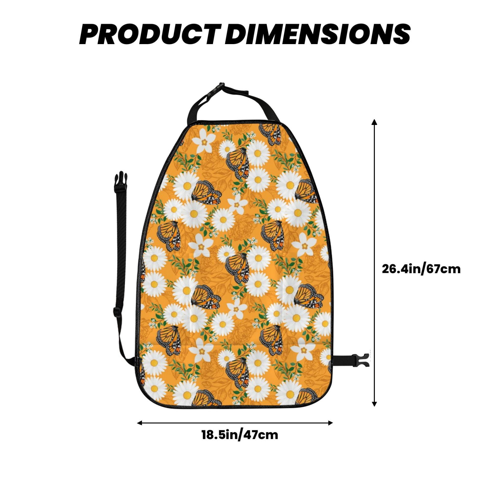 Kdxio White Floral and Butterflies Print 2 Pack Car Kick Mat Seat Cover Back Protector Mat with Pockets for Organizer Backseat Protector and Storage Anti Kick Pad for Vehicles