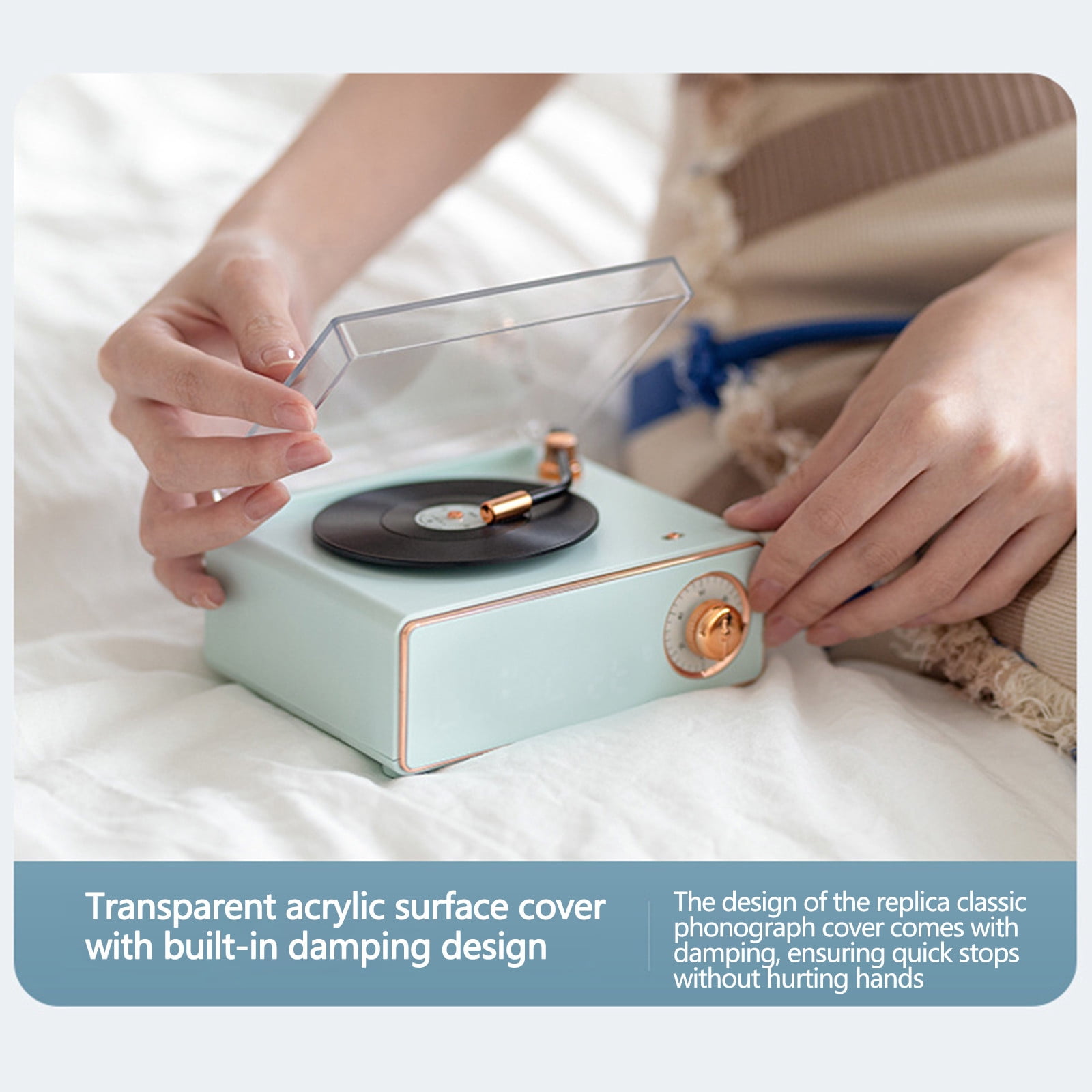 New Vintage Vinyl Bluetooth Speaker Phonograph Wireless Audio Player with Alarm Clock Retro Mini Portable Music Player for Travel Outdoor Home Use Gift Idea