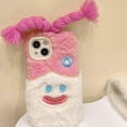 thumbnail image 2 of Cute Cartoon Plush Phone Case Compatible with iPhone 14 Pro, Funny 3D Pink Furry Winter Warm Plush Spoof Braids Face Shockproof Phone Cover for Girls Women, 2 of 12