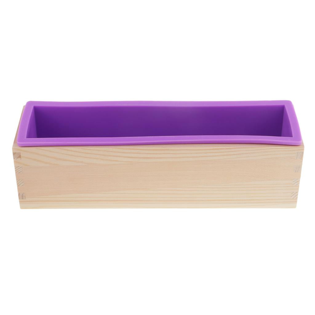 Milageto 900ml/1.2kg Silicone Soap Loaf Mould Wood Box DIY Soap Candle Making Supply Tool Purple