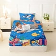 thumbnail image 4 of Feelyou Kawaii Birthday Party Shark Twin Sheet Sets for Kids Boys Girls, Marine Coral Animal Bedding, Blue, 3pcs, 4 of 5
