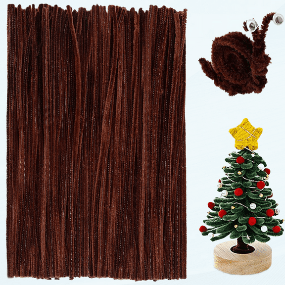 100 Pieces Pipe Cleaners Chenille Stem Solid Color Pipe Cleaners Bulk for Halloween、Christmas DIY Craft Supplies Thick Dark Brown Pipe Cleaners Chenille Stems