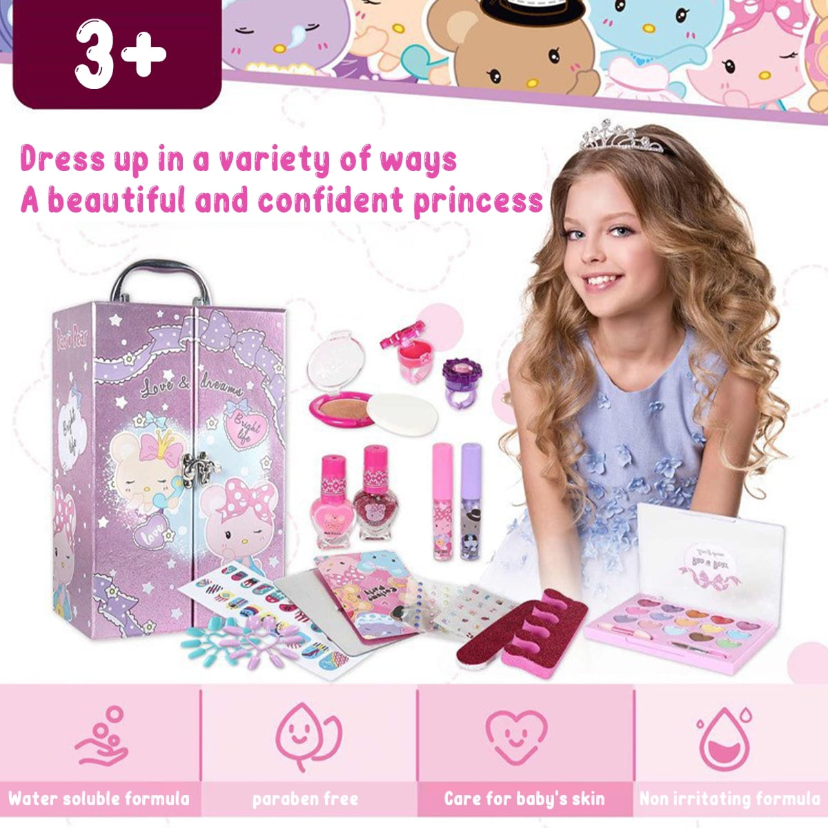 Girl Toys 3-7 Years Old Pretend Make Up Toys for Girls Princess Dress Up  Toys Set Suitcase Kids Gifts 24/30/34 Piece Set