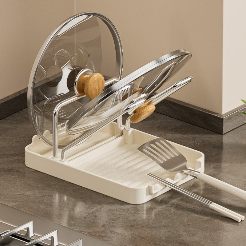 Multifunctional Pot Lid Organizer - Countertop Kitchen Utensil Holder for Lids, Spatulas & Utensils