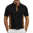thumbnail image 3 of Corduroy Polo Shirts for Men Summer Casual Fashion Short Sleeve Stand Collar Patchwork Work Tshirts Golf Shirt, 3 of 5