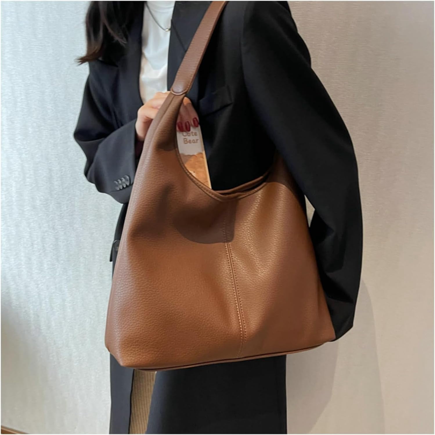HLSOHJP Slouchy Hobo Bags for Women Tote Bag Retro PU Leather Crossbody Purse Soft Shoulder Purses 2pcs Work College Handbags