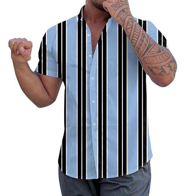 Camisas De Franela Para Hombre Hombres manga corta primavera verano casual impreso camisas top blusa camisas (Blue, S)