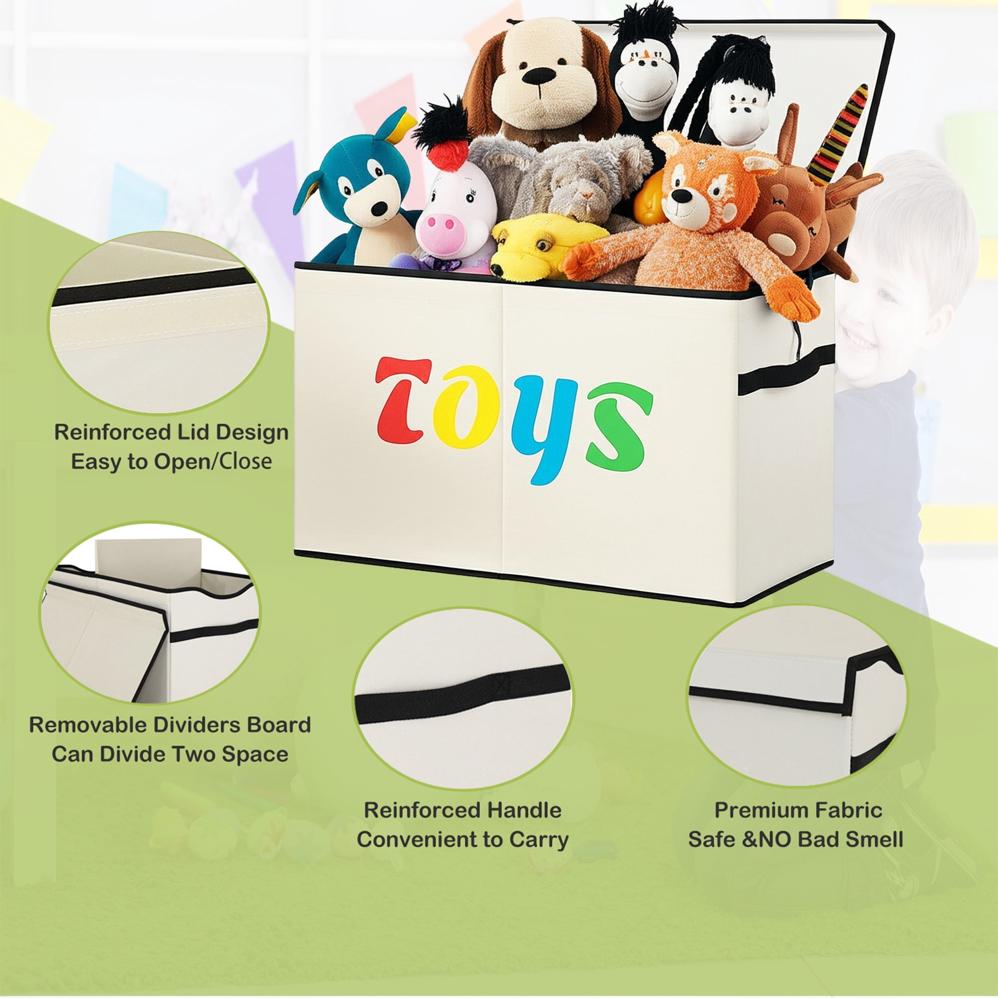 VICTORICH Kids Toy Storage Bins with Lids, 32 gal Foldable Toy Chest Organizer for Nursery and Playroom, Beige